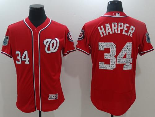 Nationals #34 Bryce Harper Red Spring Training Authentic Flex Base Stitched MLB Jersey